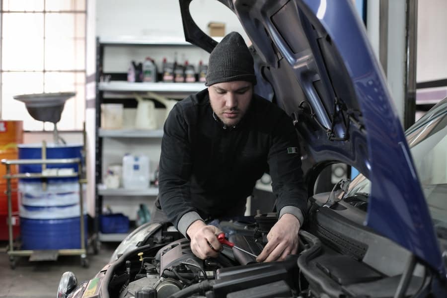 Mechanic working on a car